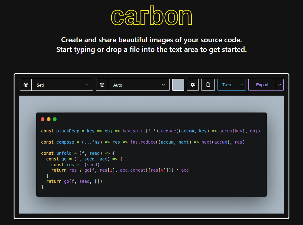 Carbon:代码片段生成图片分享工具-1 Carbon:快速将代码片段生成图片分享