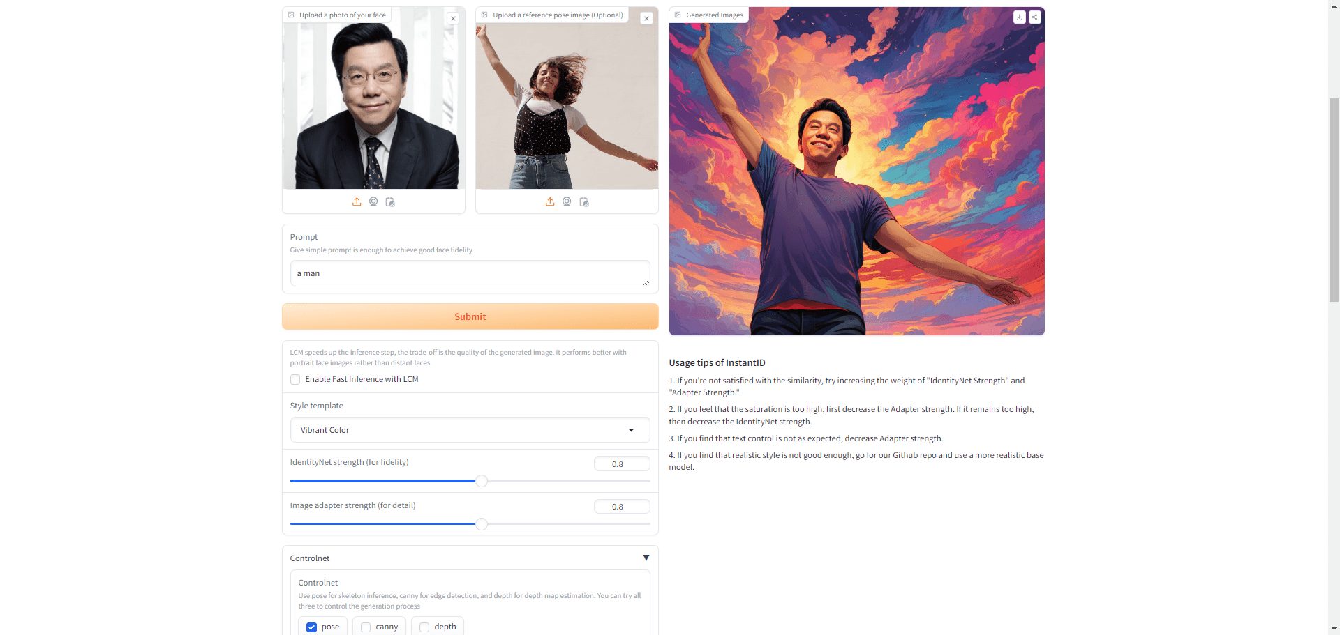 InstantID:秒级个性化身份保留图像生成技术-1 InstantID:上传一张图片,迁移人像特征来生成不同风格图片