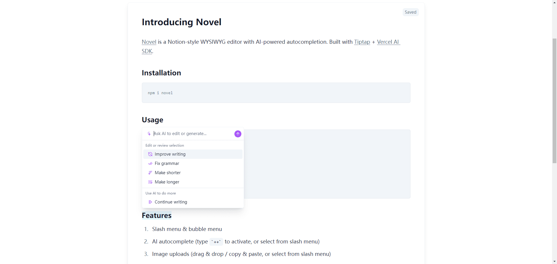 Novel_模仿Notion AI的开源写作编辑器-1 Novel:模仿Notion AI的开源写作编辑器