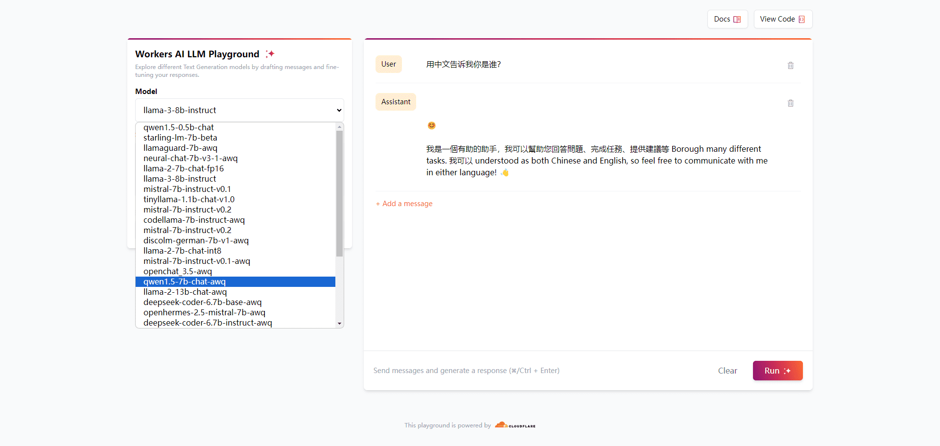 Workers AI LLM Playground:云服务商提供的开源AI文本生成模型试用平台-1 Workers AI LLM Playground:云服务商提供的开源AI文本生成模型试用平台