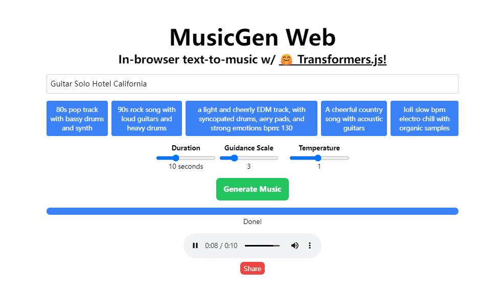 MusicGen Web:免费生成最长30秒纯音乐-1 MusicGen Web:在浏览器中运行音乐生成模型,生成30秒纯音乐
