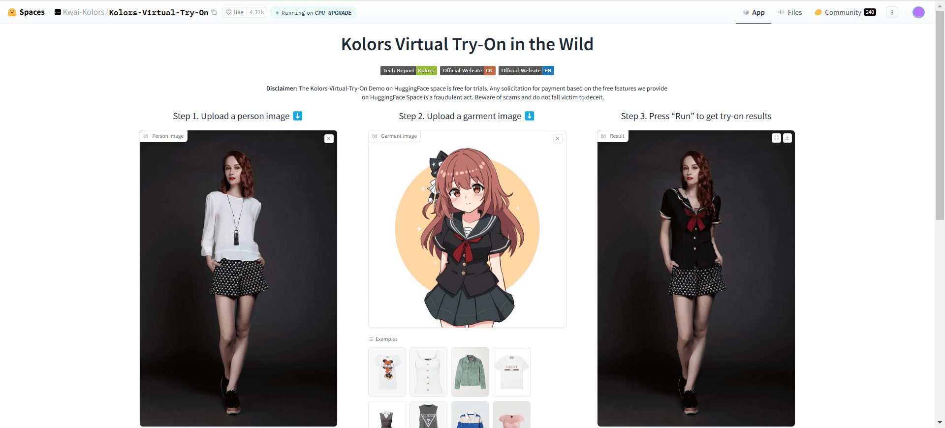 Kolors(可图):高效的虚拟试穿/模特换装,文本到图像生成模型-1 Kolors Virtual Try On:高效的虚拟试穿/模特换装,文本到图像生成模型