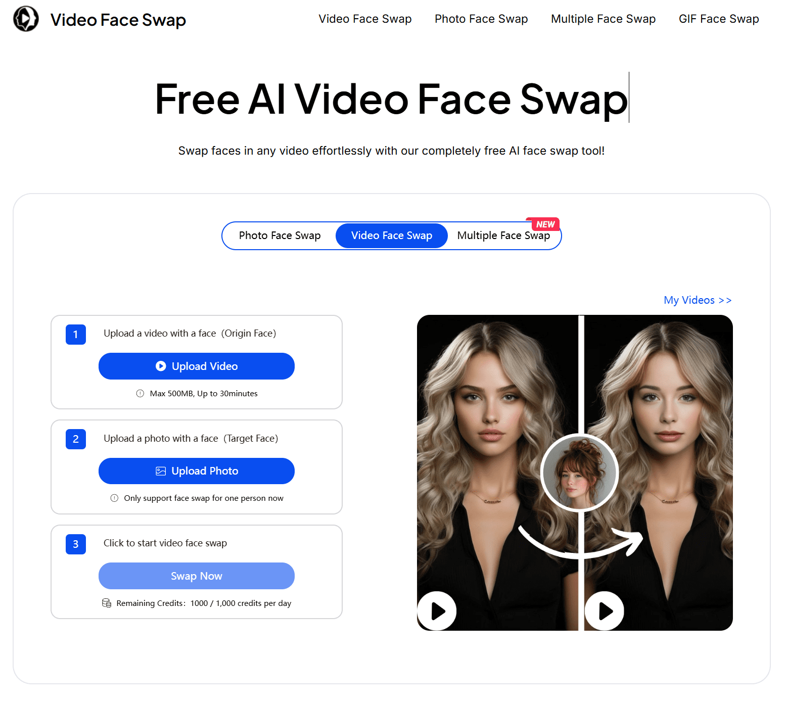 Video Face Swap:免费视频换脸工具,支持单人或多人视频换脸