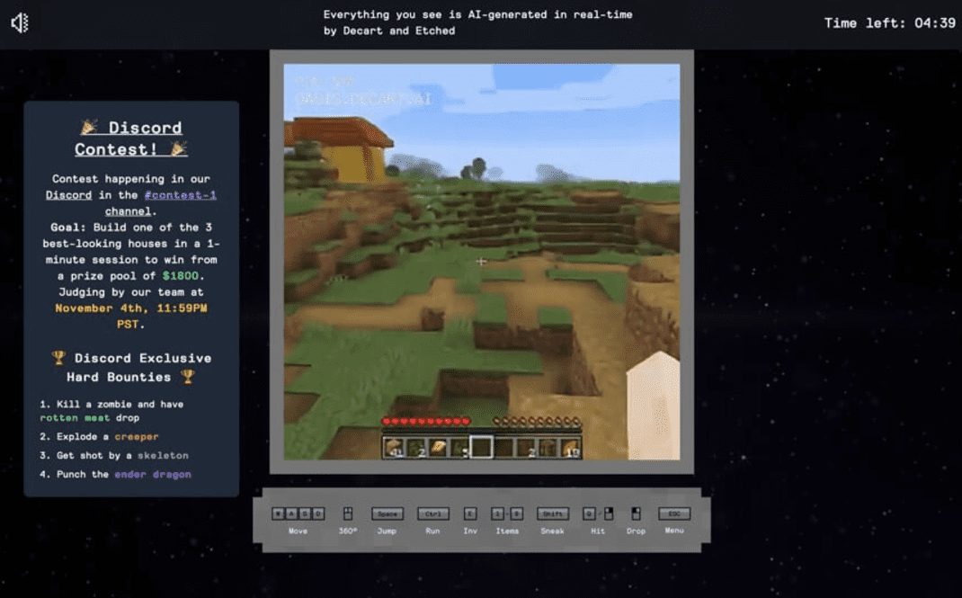 Oasis AI Minecraft:首个AI生成的Minecraft游戏,实时生成的我的世界游戏-1 Oasis AI Minecraft:首个AI生成的Minecraft游戏,实时生成的我的世界游戏