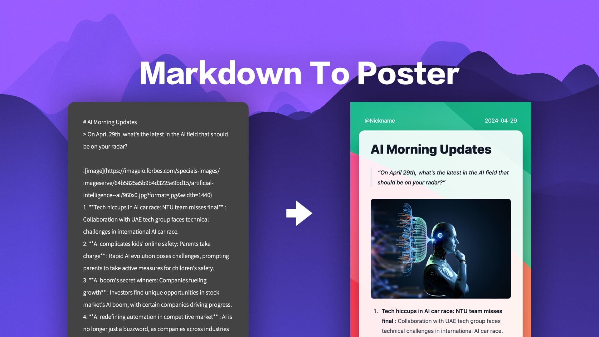 Markdown To Poster:将Markdown转换为社交媒体/小红书海报,支持在线编辑和一键部署。