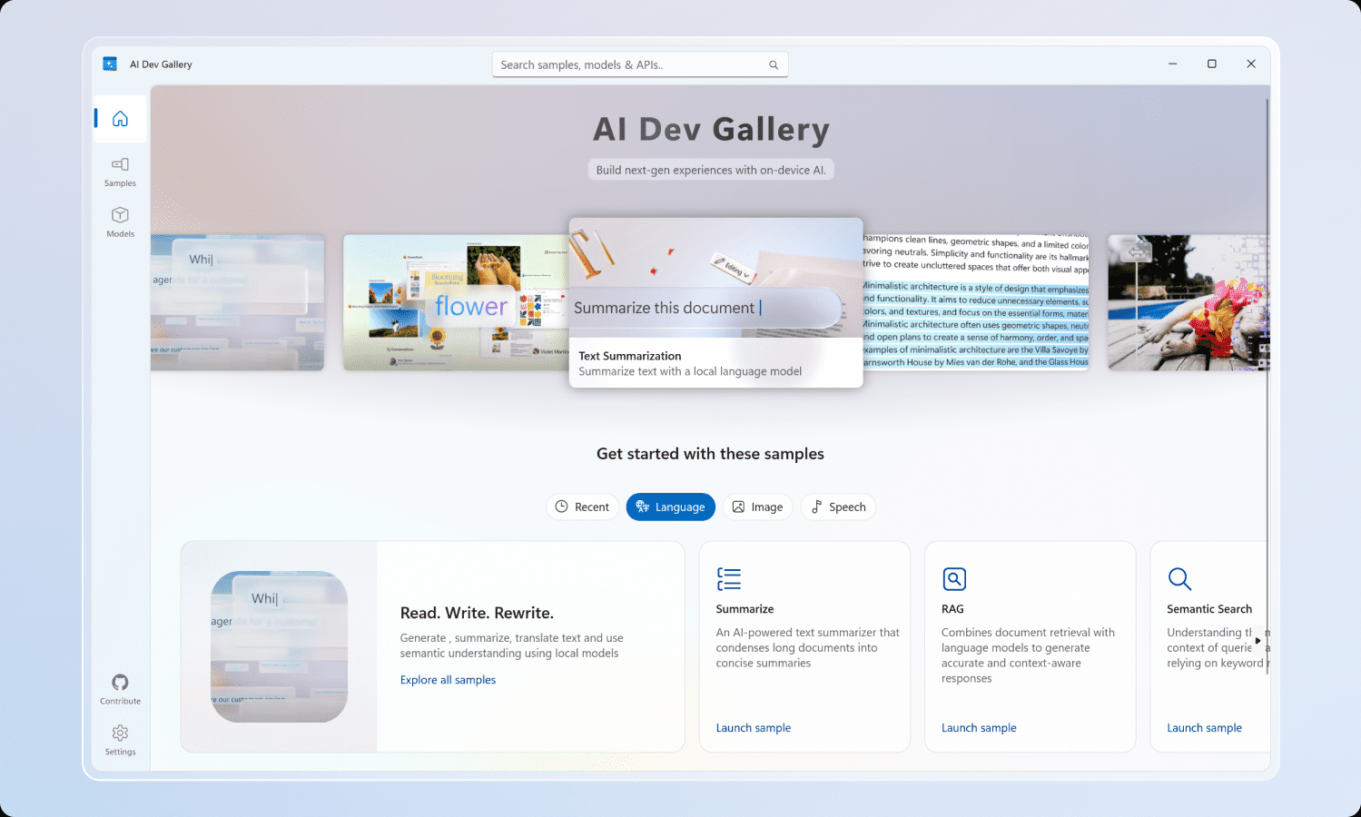 AI Dev Gallery:Windows本地AI模型开发工具集,学习本地模型和API添加到Windows应用程序-1 AI Dev Gallery:Windows本地AI模型开发工具集,端侧模型集成到Windows应用