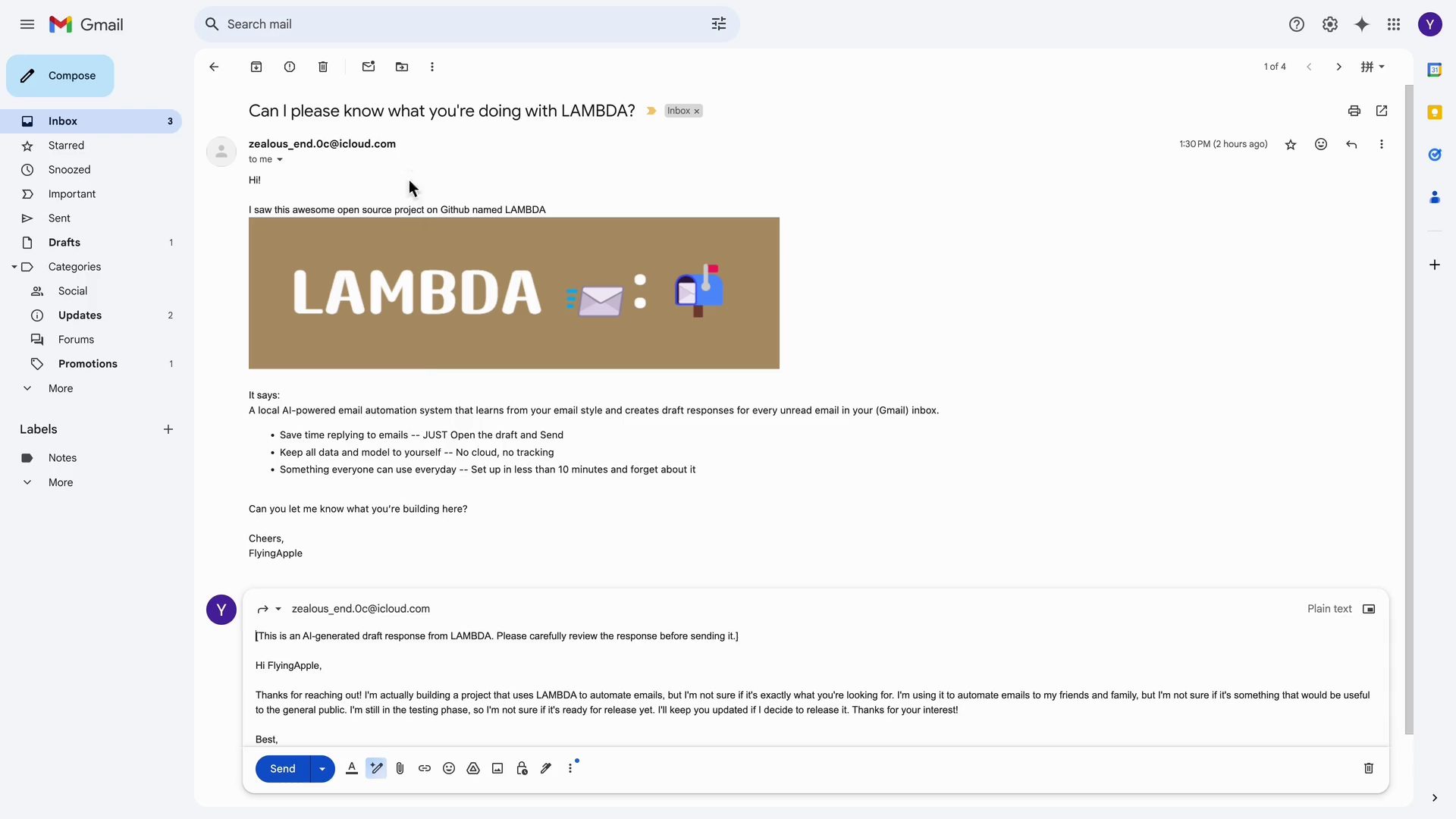 LAMBDA:本地化AI邮件自动化系统,快速生成邮件(Gmail)回复草稿