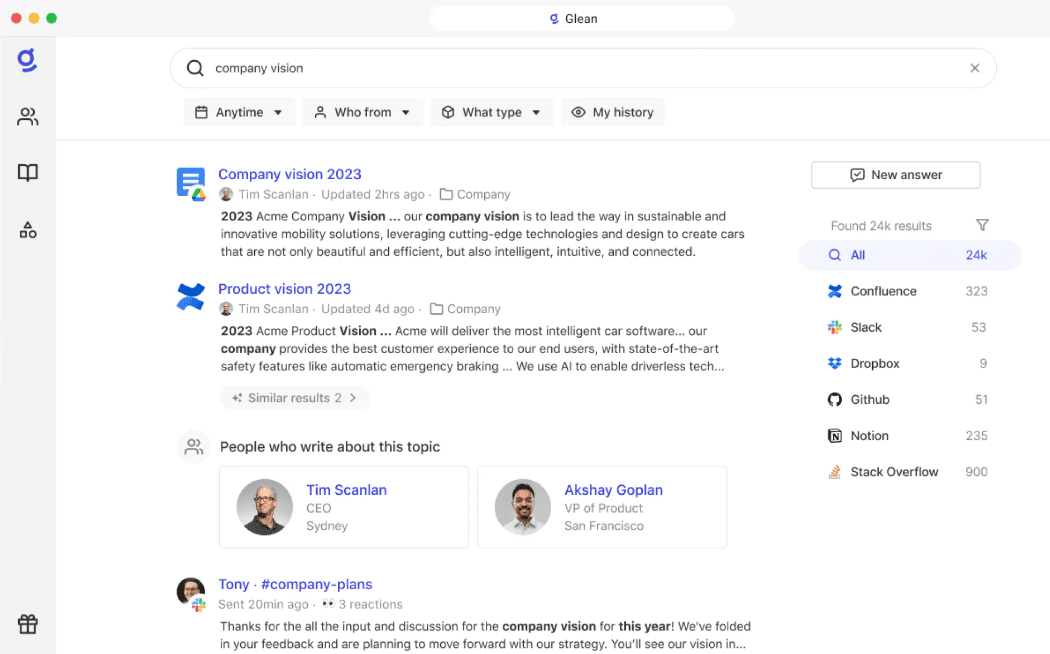 Glean:企业级AI能力整合平台,自动化工作场景流程,类似Microsoft Copilot-1 Glean:企业级AI能力整合平台,生成、搜索与集成企业物料,自动化工作场景流程