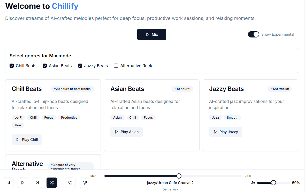 Chillify:AI音乐电台,提供放松音乐和舒缓氛围的纯音乐-1 Chillify:AI音乐电台,提供放松音乐和舒缓氛围的纯音乐
