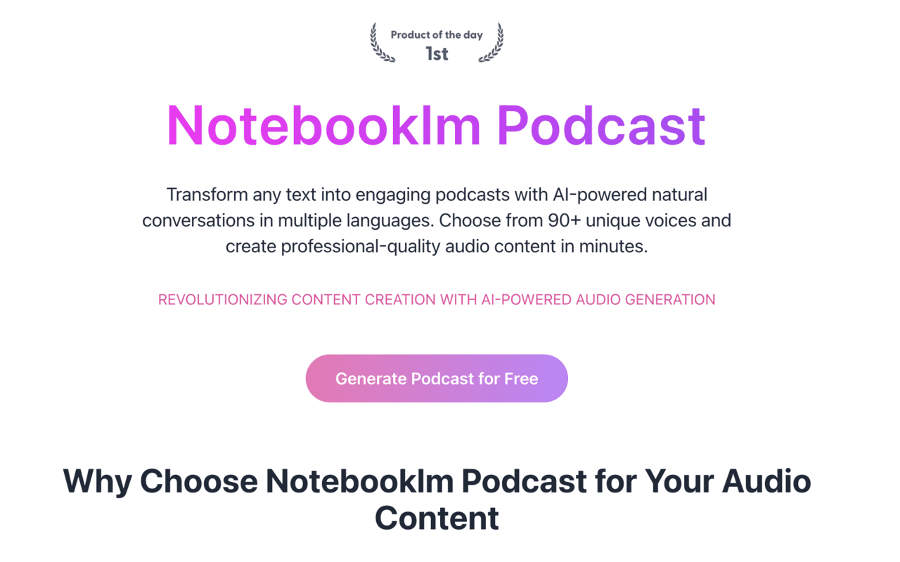 NotebookLM Podcast:任何文档生成个性化AI播客,轻松享受动态音频内容-1 NotebookLM Podcast:任何文档生成多语言个性化AI播客(付费)