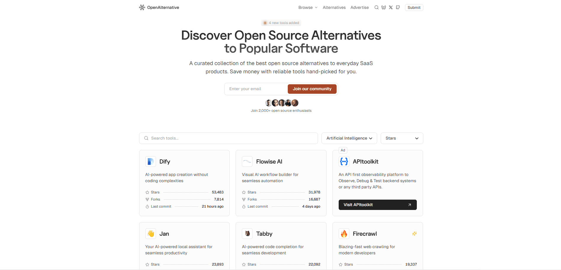 OpenAlternative:精选常用SaaS产品的开源软件替代方案,寻找最佳开源替代方案-1 OpenAlternative:精选常用SaaS产品的开源软件替代方案,寻找最佳开源替代方案