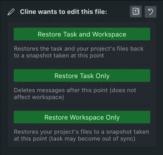 Cline v3.1 疯狂更新!最佳自主的 AI 编程助手!(计算机使用、MCP协议、版本回溯、自定义工具全面进化)