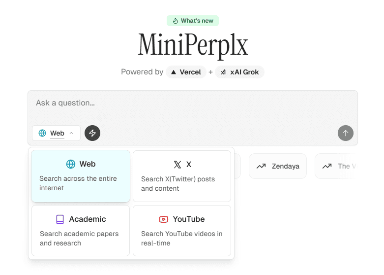 MiniPerplx:模仿Perplexity的开源项目,集成AI对话、网页搜索、天气查询等功能-1 Scira(MiniPerplx):模仿Perplexity的开源项目,集成AI对话、网页搜索、天气查询等功能
