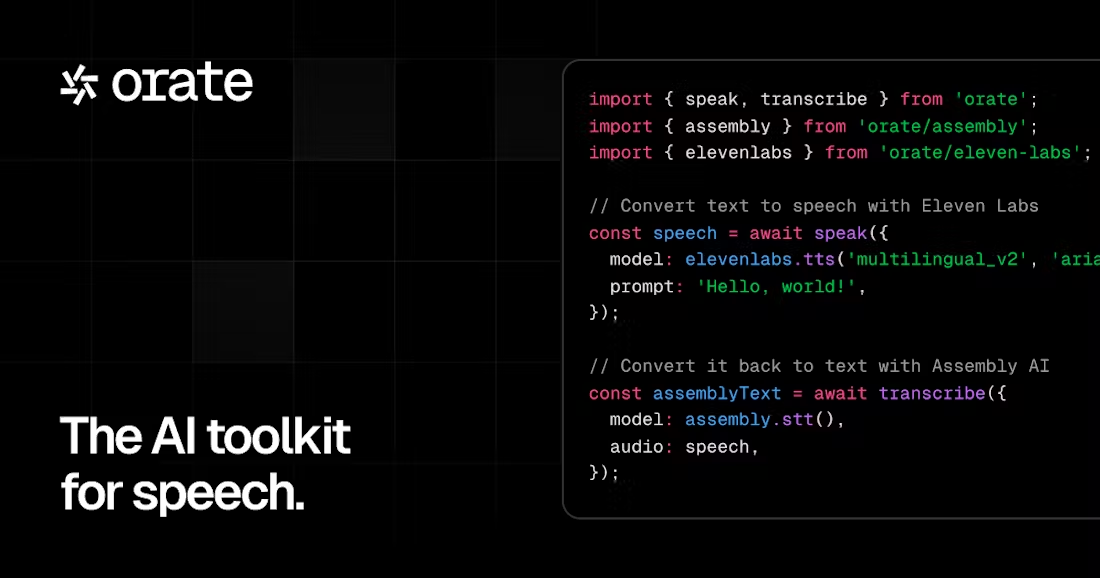 Orate:集成知名语音生成、转录与变声模型的AI工具包(统一API)-1 Orate:集成知名语音生成、语音转录与变声模型的统一API