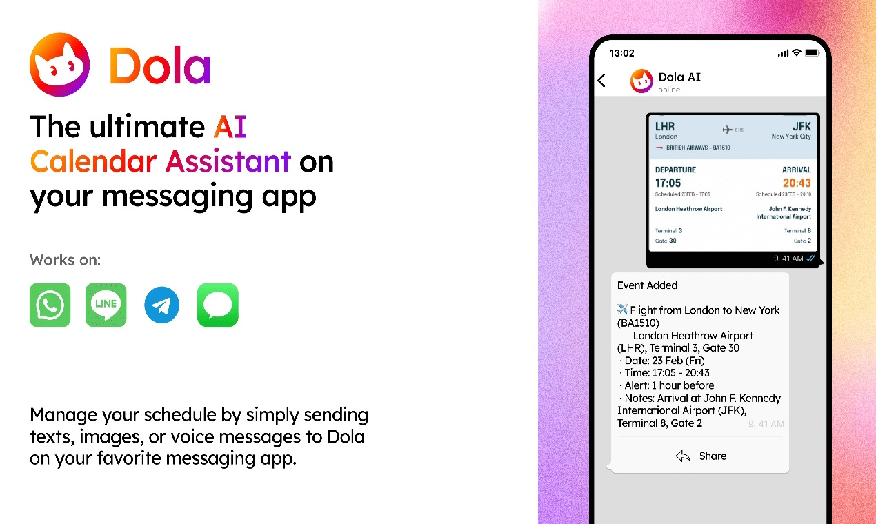 Dola:语音和文字快速管理日程的移动AI助手-1 Dola:WhatsApp 中快速管理日程的移动AI助手