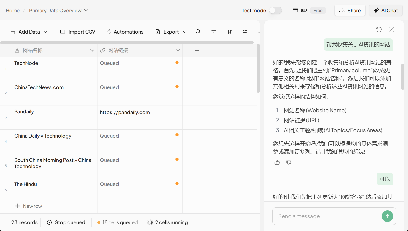 Ottogrid:在可视化表格中进行数据收集与研究工作-1 Otto:使用表格执行信息收集与整理的AI助手