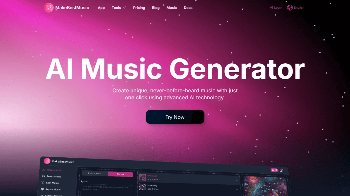 MakeBestMusic - AI 音乐创作平台,用文本描述或歌词生成音乐