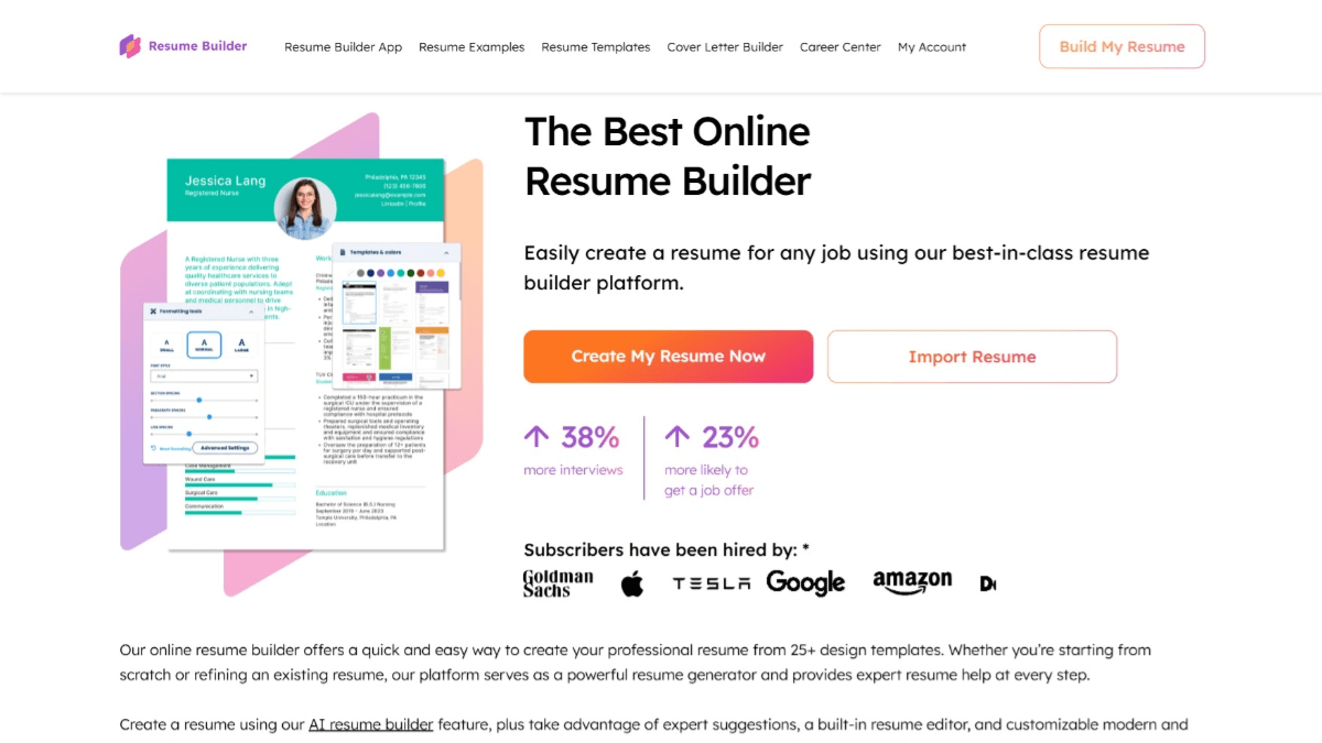 Resume Builder - AI简历生成工具,根据职位描述推荐关键词和写作建议